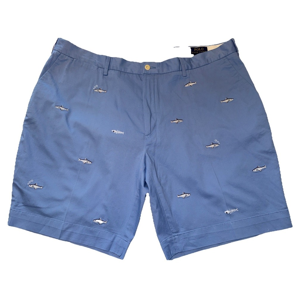 POLO RALPH LAUREN Embroidered Shark All Over Chino Shorts Blue ~ 42